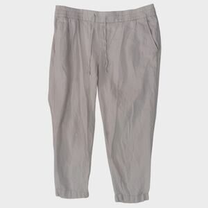 Old Navy Large Beige Elastic Waist Cropped Linen Rayon Blend Pants